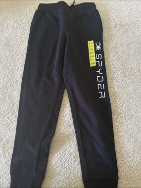 Spyder Black Jogger Sweatpants with White Logo and Yellow Accent